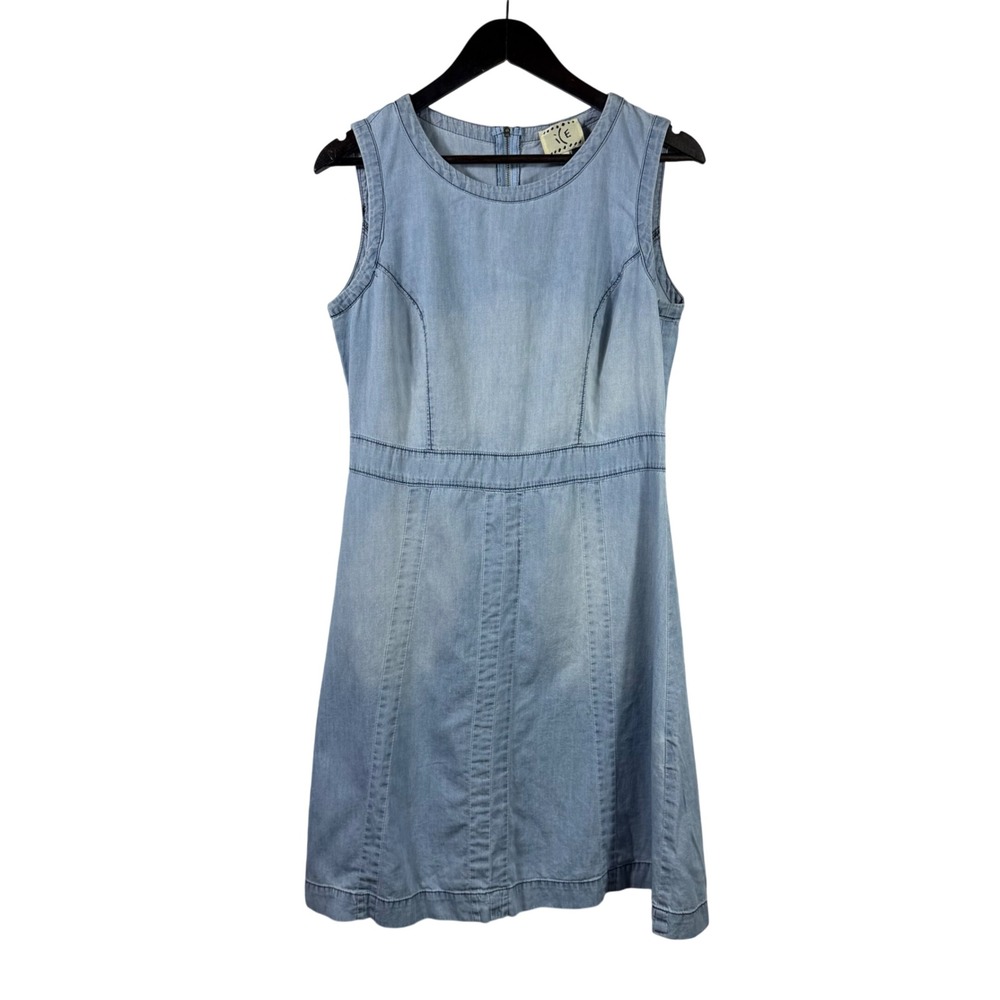 ICE Women Light Wash Denim Sleeveless A-Line Dress Size 12 Blue Cotton Mini